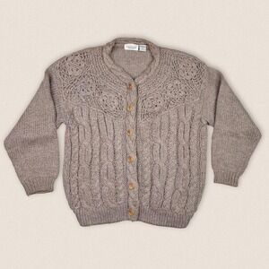 Vintage Chunky Cardigan Cottagecore Grandma Sweater Carriage Court - Size Large